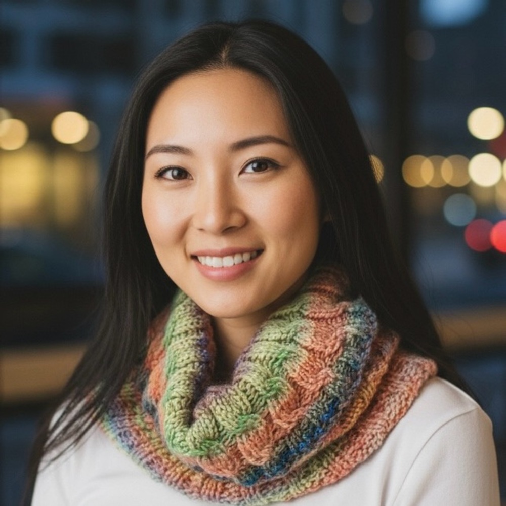 Cowl Scarf Hand Crafted Cable Colorful Knit Striped Blue Green Pink